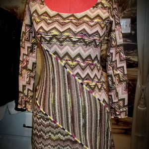 COPY - Missoni  wool dress zig-zag/stripes gold/pink S 6